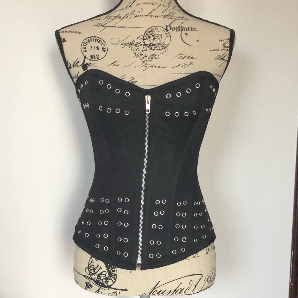 Black Studded Zipper Front Corset w/ Lace up Back